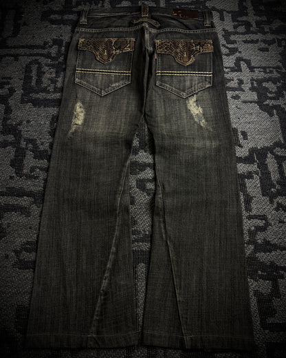 Tornado Mart Python-Trim Distressed Bootcut Denim