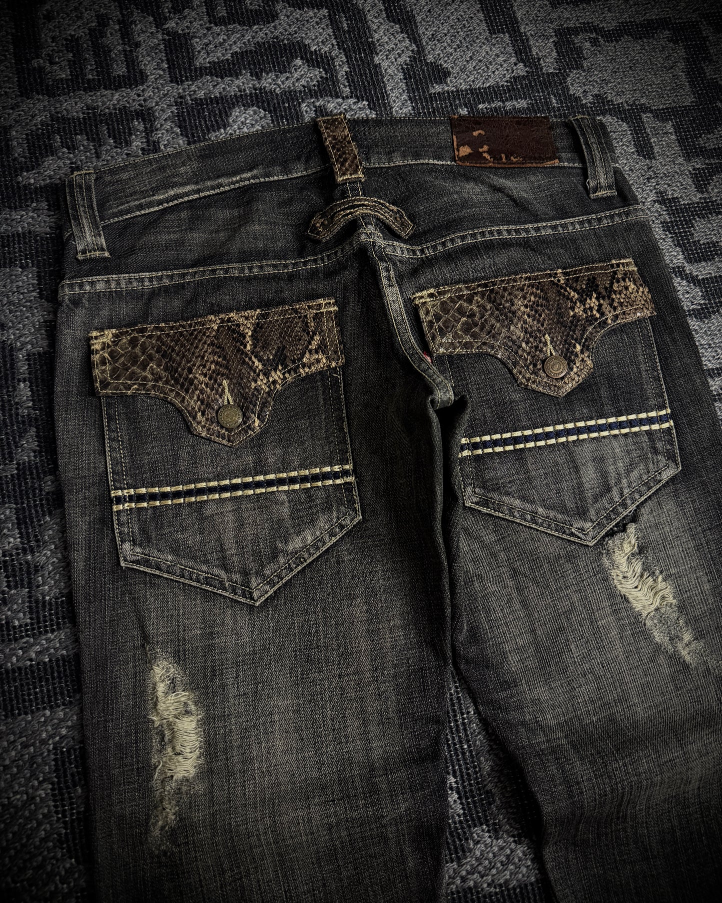 Tornado Mart Python-Trim Distressed Bootcut Denim