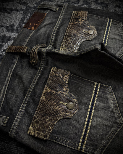 Tornado Mart Python-Trim Distressed Bootcut Denim