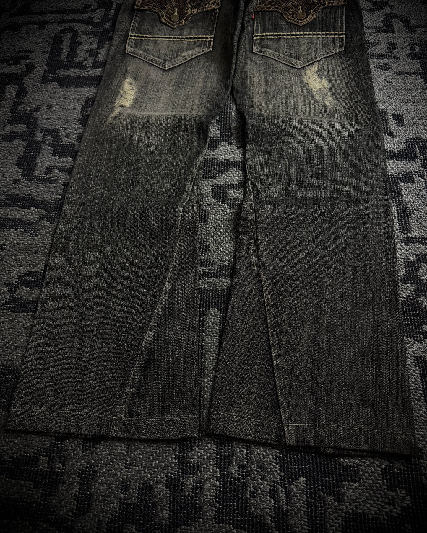 Tornado Mart Python-Trim Distressed Bootcut Denim
