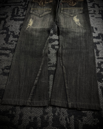 Tornado Mart Python-Trim Distressed Bootcut Denim