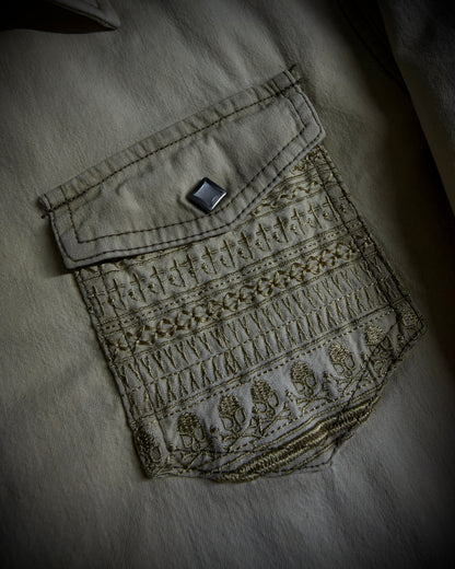In the Attic Skull Cross Embroidered 3/4 Sleeve Shirt