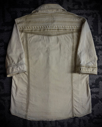 In the Attic Skull Cross Embroidered 3/4 Sleeve Shirt