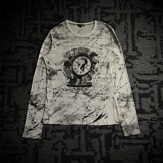 Daily News Skull Barbed Wire Full Print Long Sleeve T-shirt