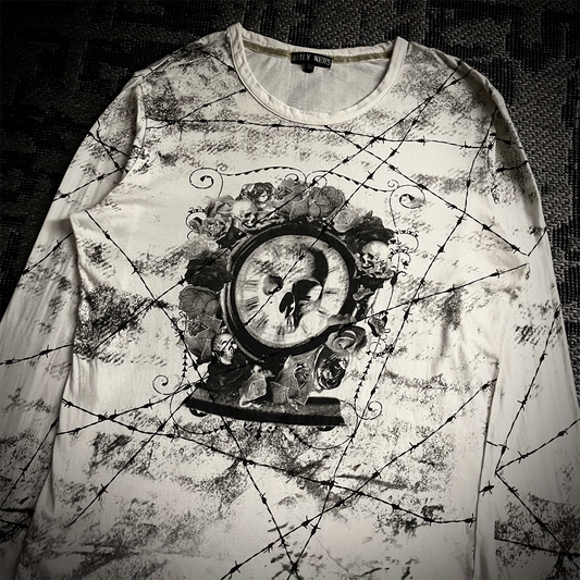 Daily News Skull Barbed Wire Full Print Long Sleeve T-shirt