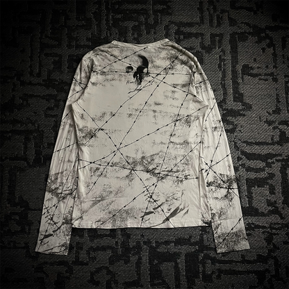 Daily News Skull Barbed Wire Full Print Long Sleeve T-shirt