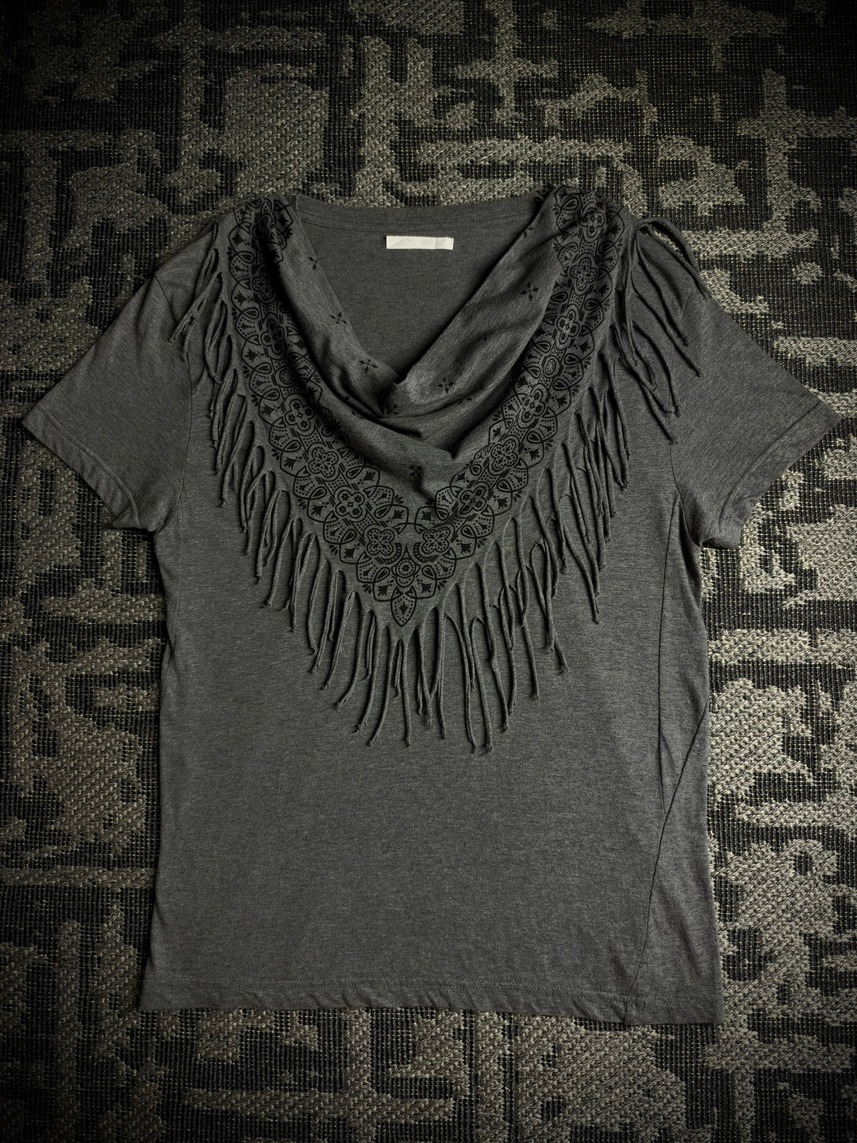 Discovered Fringed Draped Graphic T-Shirt