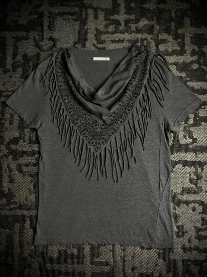 Discovered Fringed Draped Graphic T-Shirt