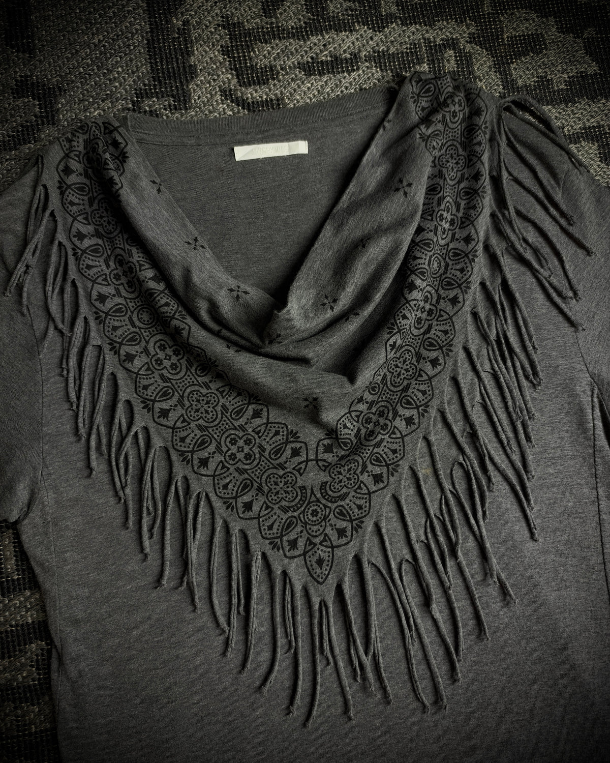Discovered Fringed Draped Graphic T-Shirt