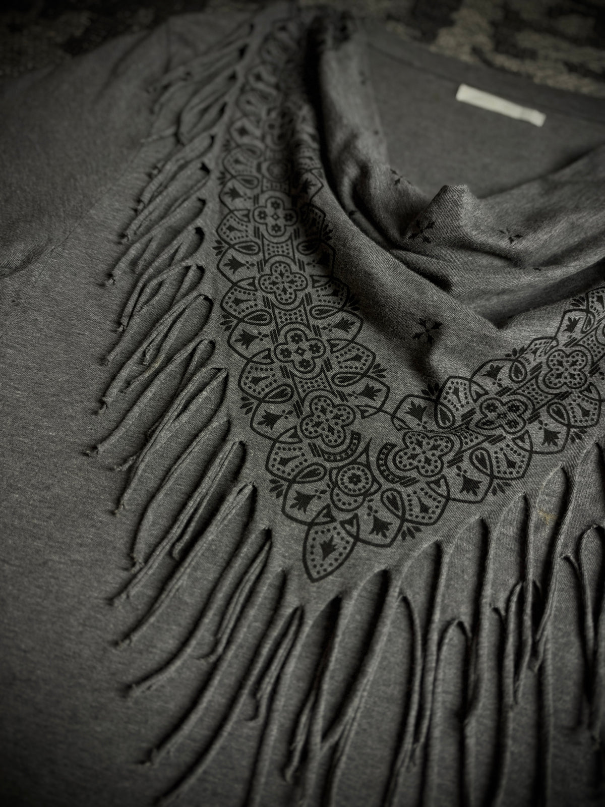 Discovered Fringed Draped Graphic T-Shirt