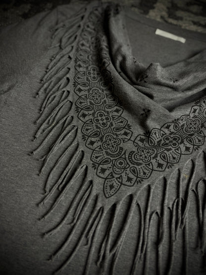 Discovered Fringed Draped Graphic T-Shirt