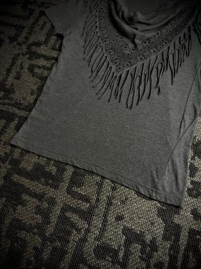 Discovered Fringed Draped Graphic T-Shirt