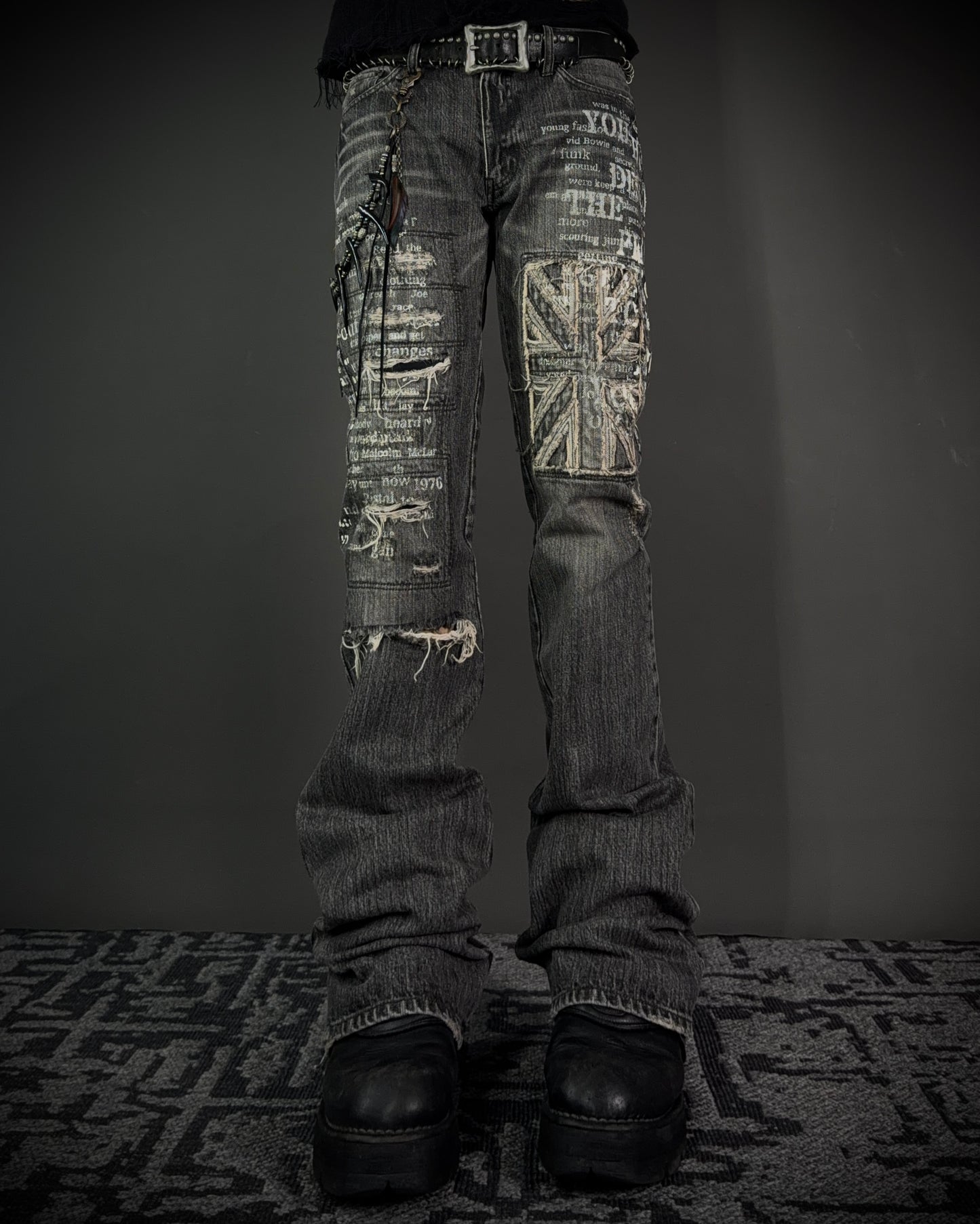Edge Rupert Union Jack Distressed Flared Jeans