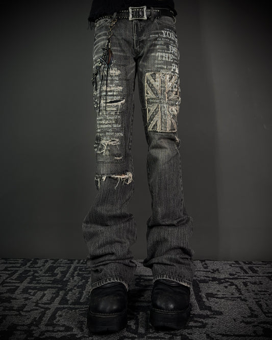 Edge Rupert Union Jack Distressed Flared Jeans