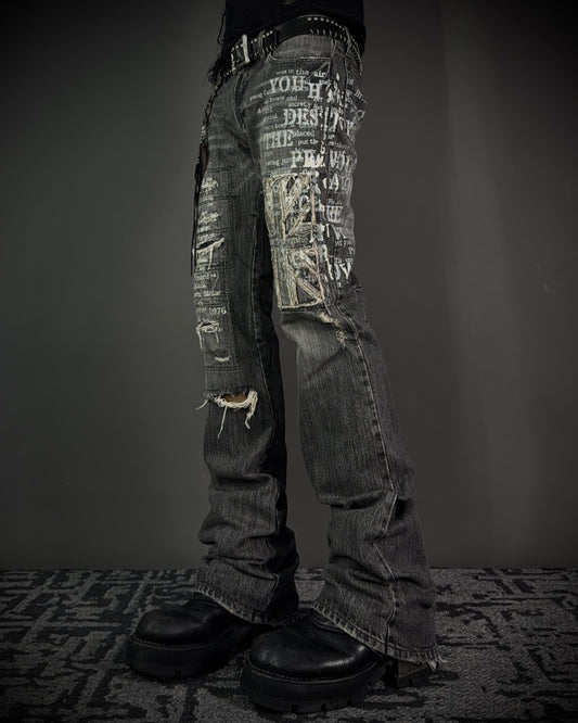 Edge Rupert Union Jack Distressed Flared Jeans