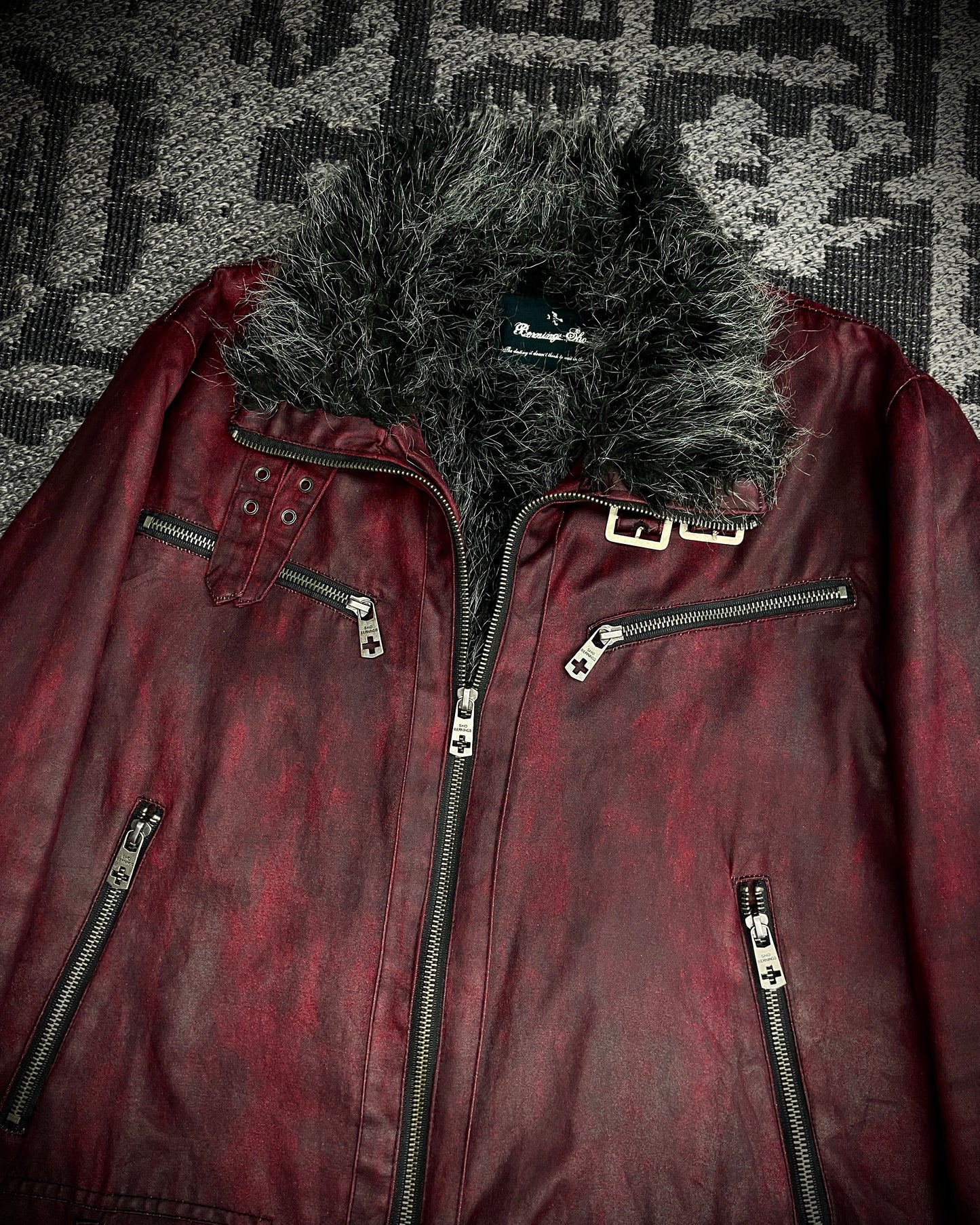 (for offer)Bernings Sho Deep Red Coated Faux Fur Jacket