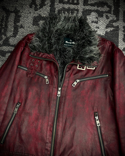 (for offer)Bernings Sho Deep Red Coated Faux Fur Jacket