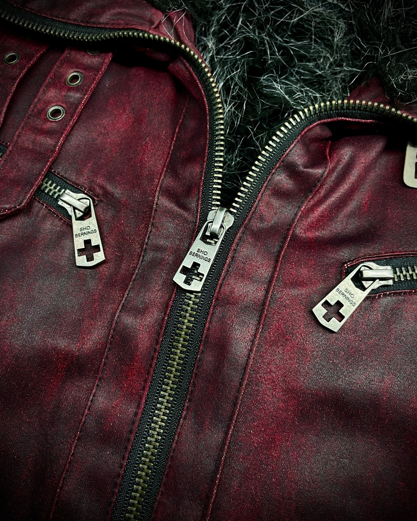 (for offer)Bernings Sho Deep Red Coated Faux Fur Jacket