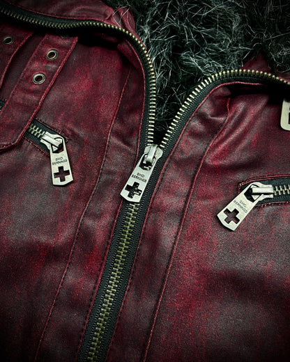 (for offer)Bernings Sho Deep Red Coated Faux Fur Jacket