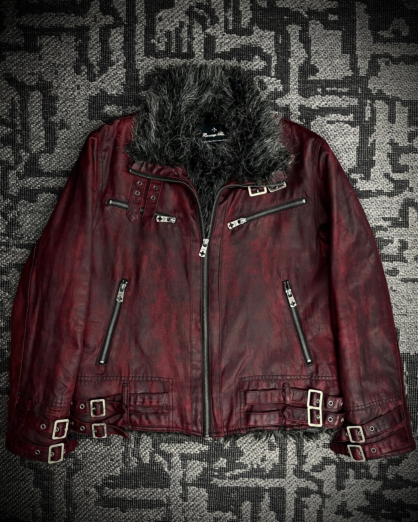(for offer)Bernings Sho Deep Red Coated Faux Fur Jacket