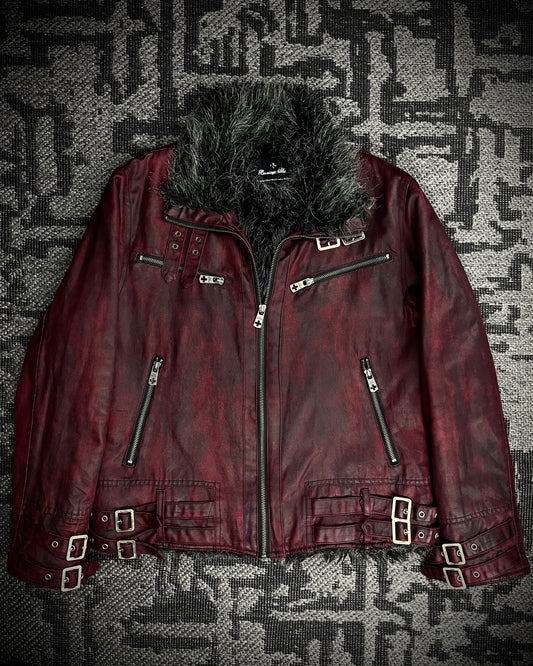 (for offer)Bernings Sho Deep Red Coated Faux Fur Jacket