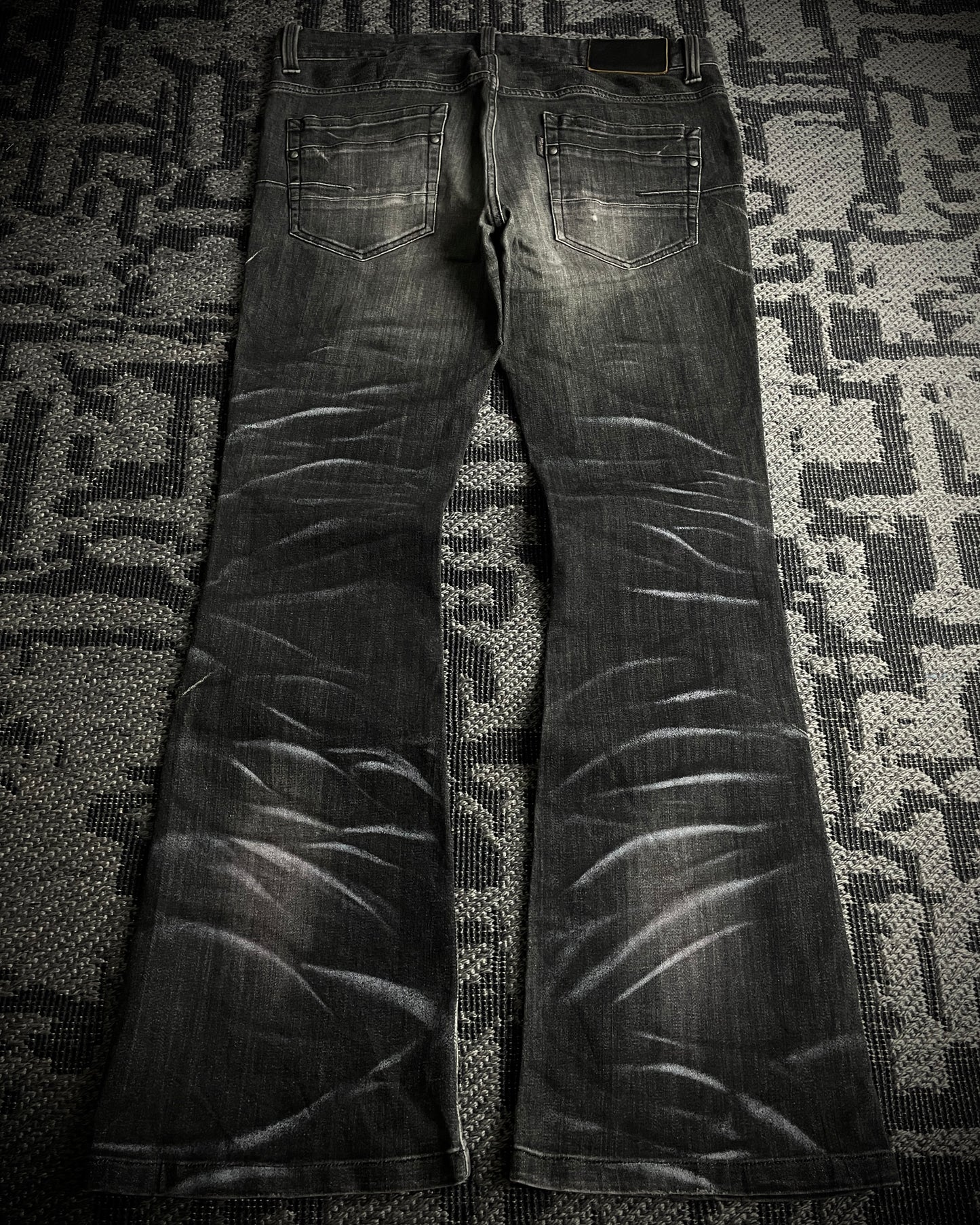 Tornado Mart Black Whiskered Faded Flared Denim