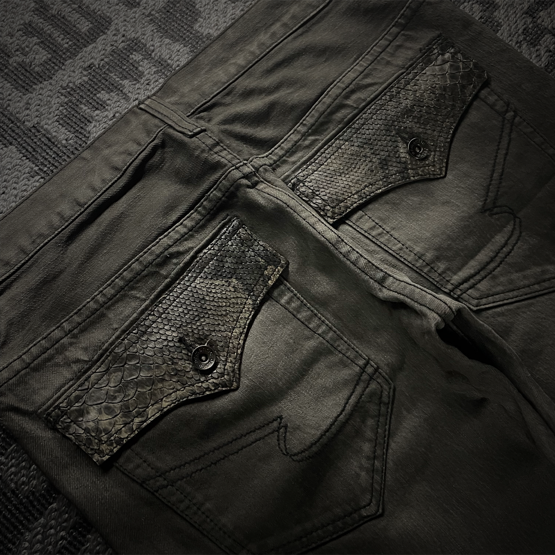 Semantic Design Mud Wash Snake Skin Flare Jeans