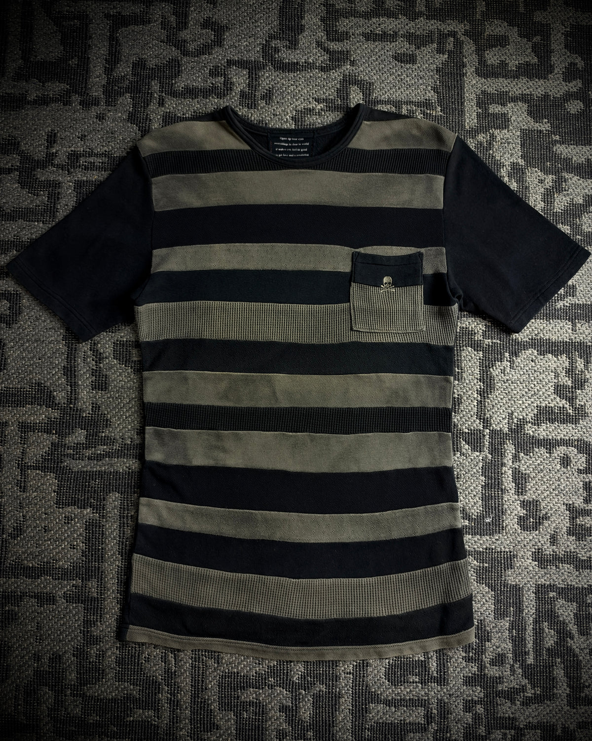 Roen Patterned Stripe Skull T-Shirt