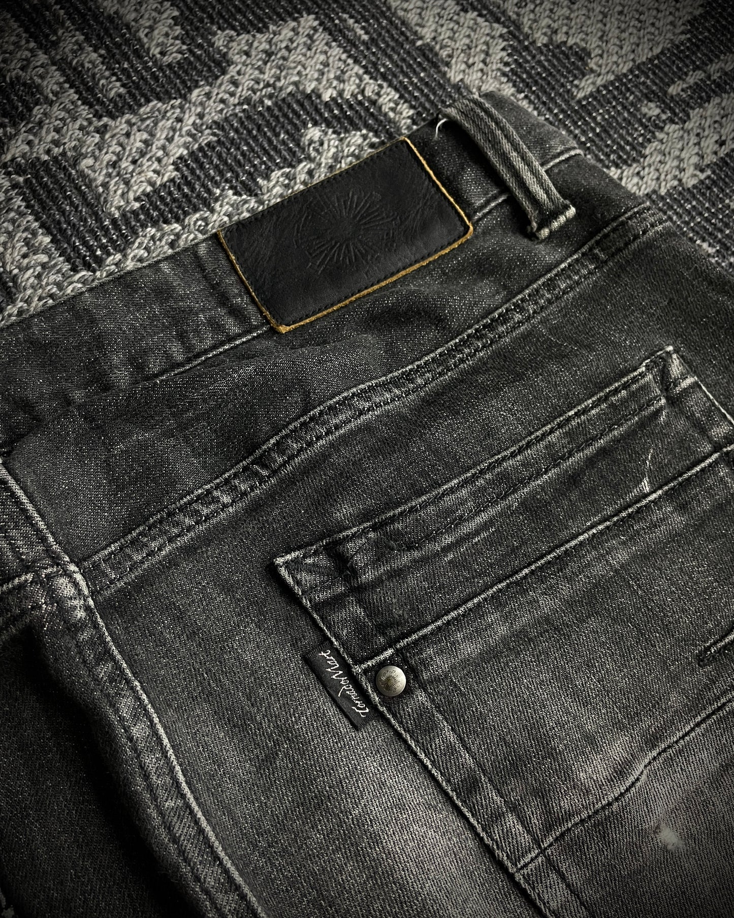 Tornado Mart Black Whiskered Faded Flared Denim