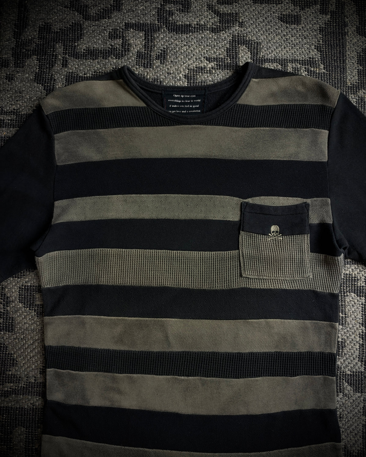 Roen Patterned Stripe Skull T-Shirt