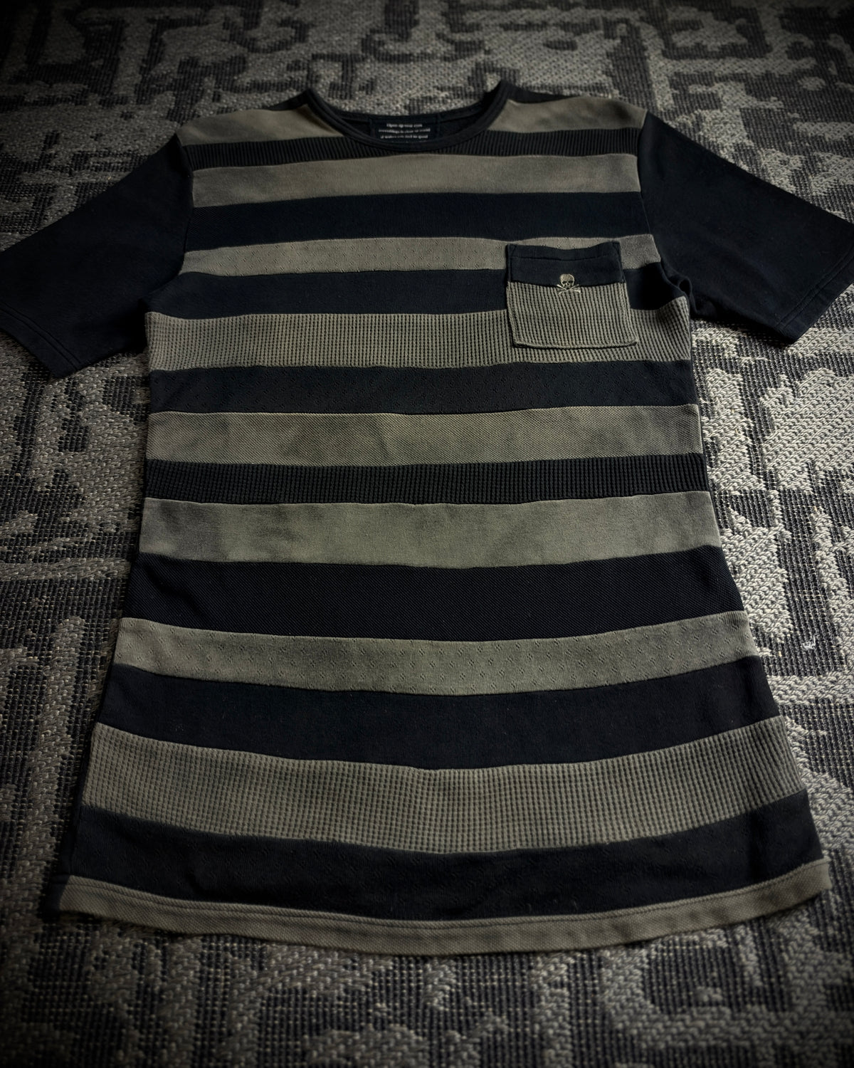 Roen Patterned Stripe Skull T-Shirt
