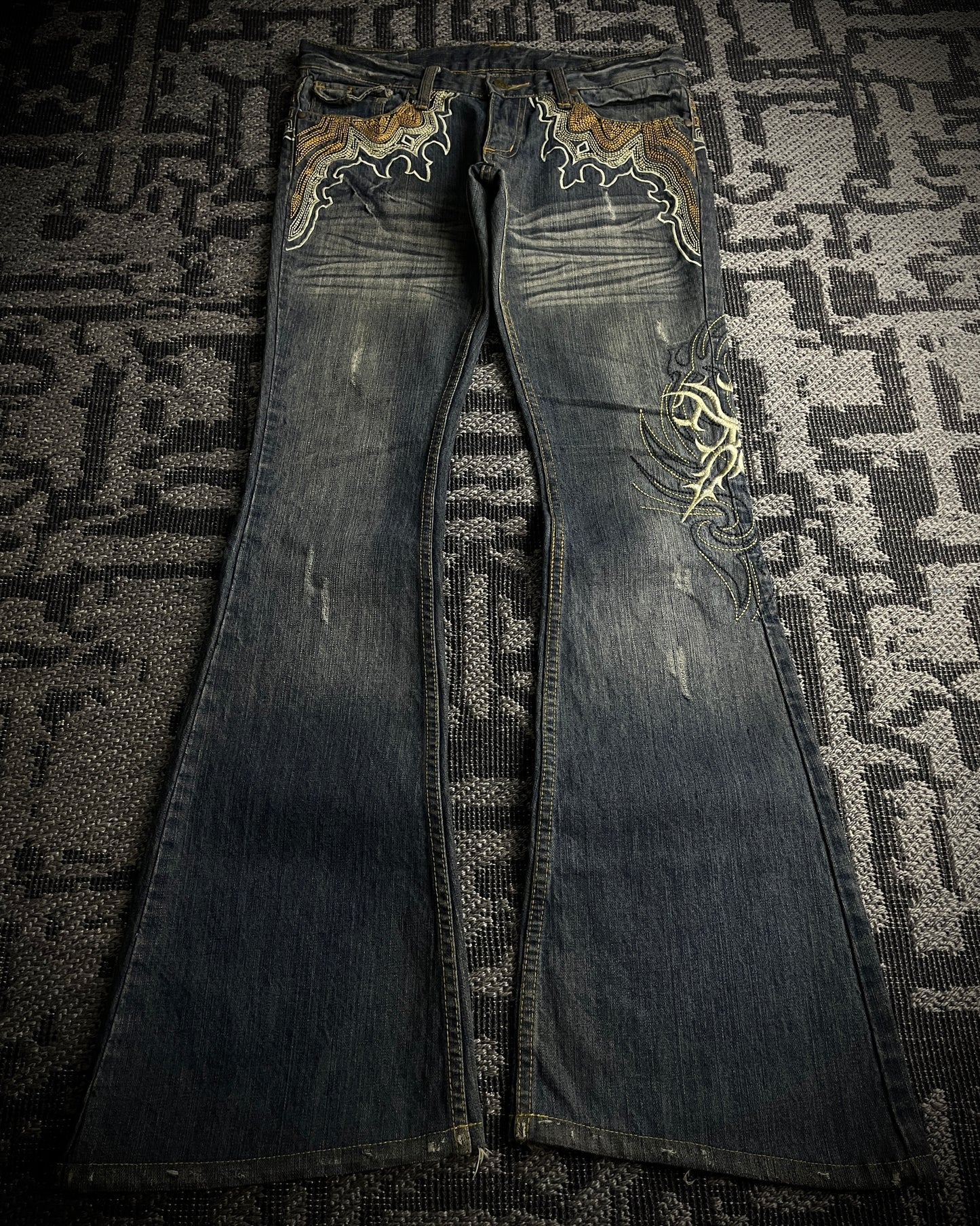 Tornado Mart Tribal Flame Flared Denim