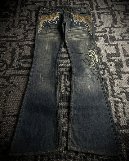 Tornado Mart Tribal Flame Flared Denim