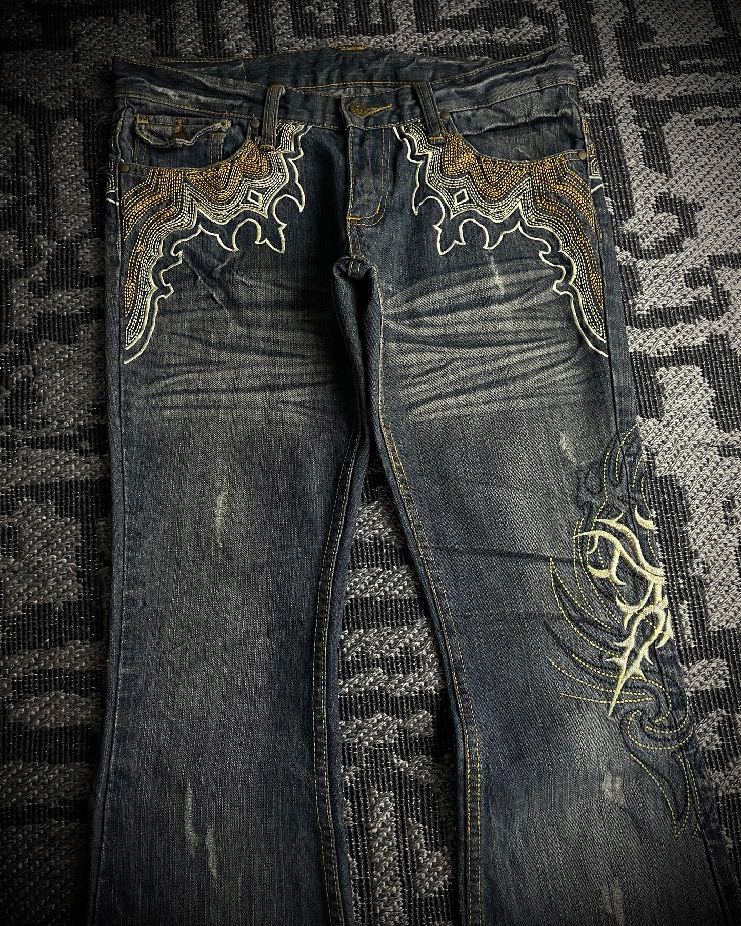Tornado Mart Tribal Flame Flared Denim
