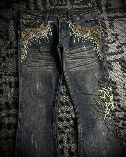 Tornado Mart Tribal Flame Flared Denim