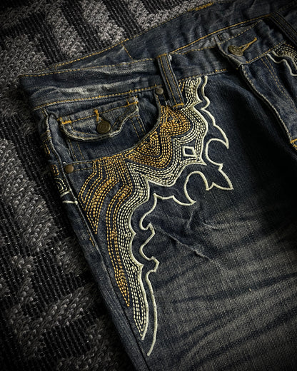 Tornado Mart Tribal Flame Flared Denim