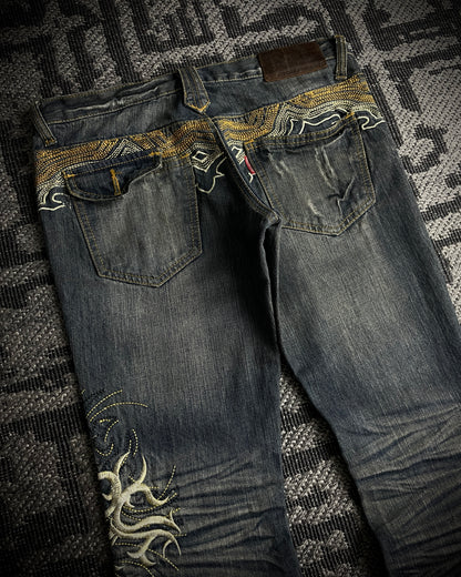 Tornado Mart Tribal Flame Flared Denim
