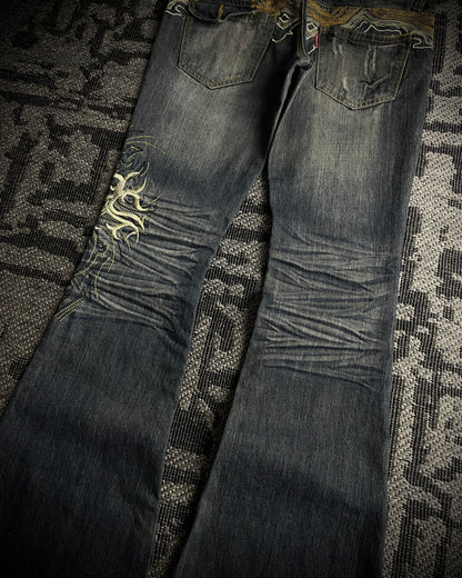 Tornado Mart Tribal Flame Flared Denim