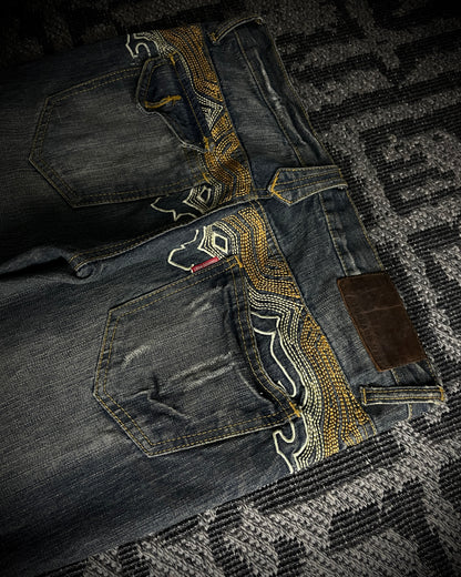 Tornado Mart Tribal Flame Flared Denim