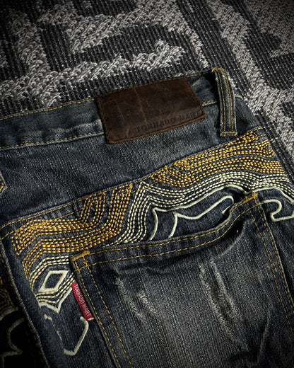 Tornado Mart Tribal Flame Flared Denim