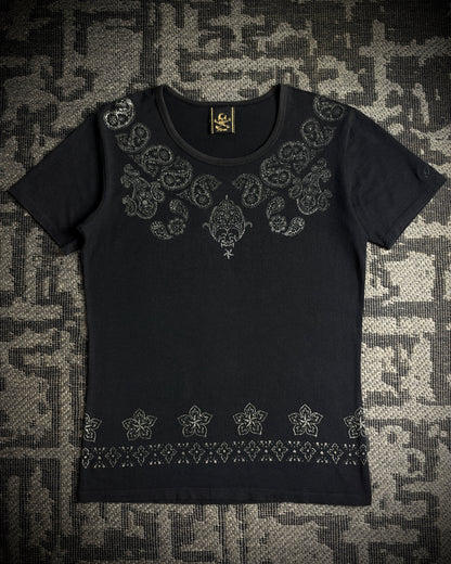 Roen Glitter Paisley Skull T-Shirt