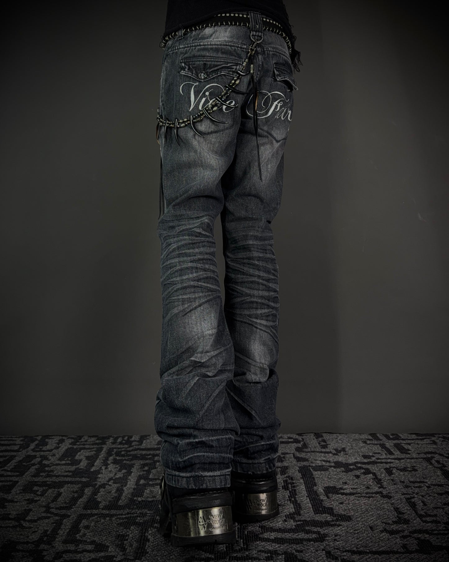 Vice Fairy Washed Grey Distressed Bootcut Jeans