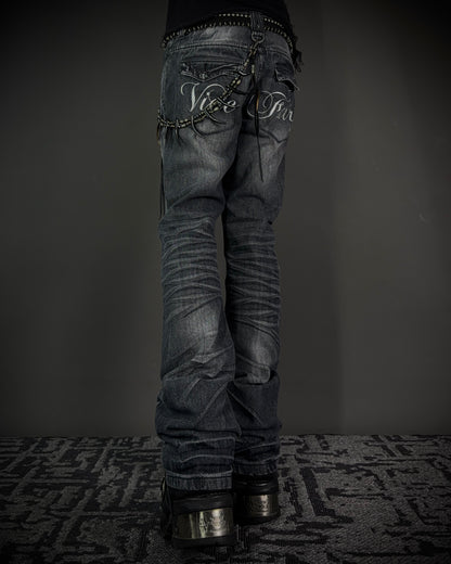 Vice Fairy Washed Grey Distressed Bootcut Jeans