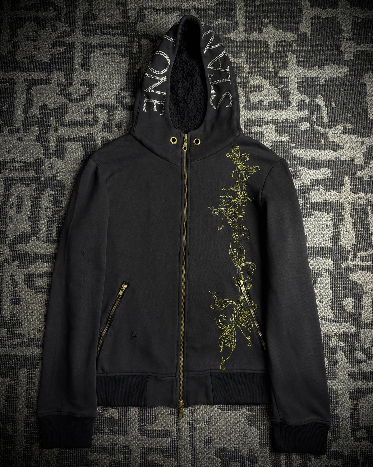 Midas Gold Ornamental Rhinestone Zip Hoodie