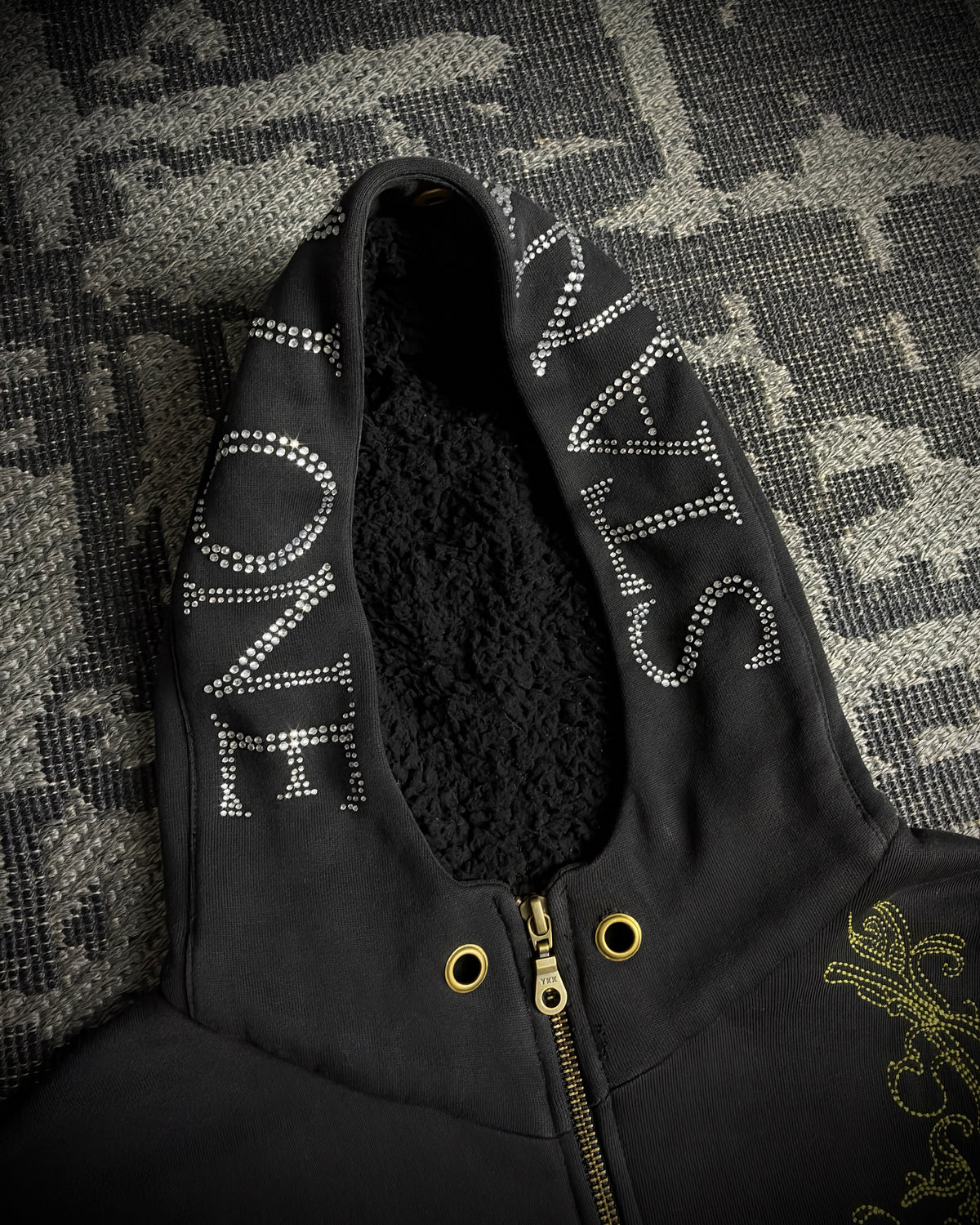 Midas Gold Ornamental Rhinestone Zip Hoodie