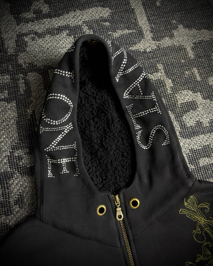 Midas Gold Ornamental Rhinestone Zip Hoodie