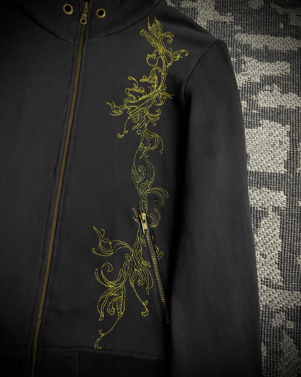 Midas Gold Ornamental Rhinestone Zip Hoodie