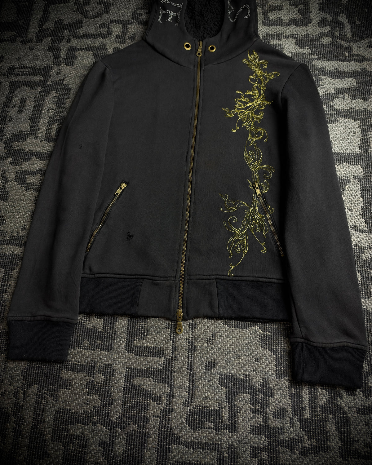 Midas Gold Ornamental Rhinestone Zip Hoodie