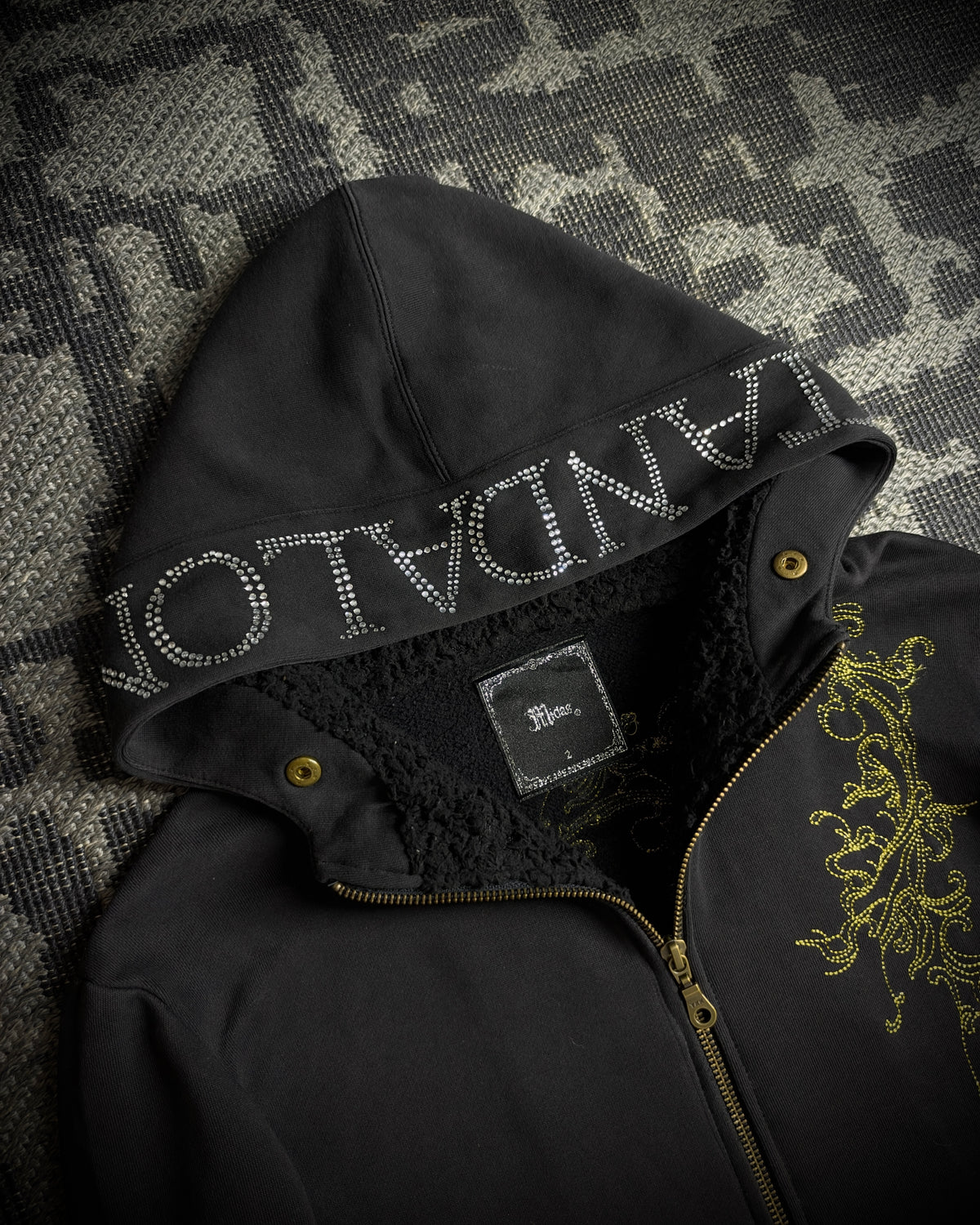 Midas Gold Ornamental Rhinestone Zip Hoodie