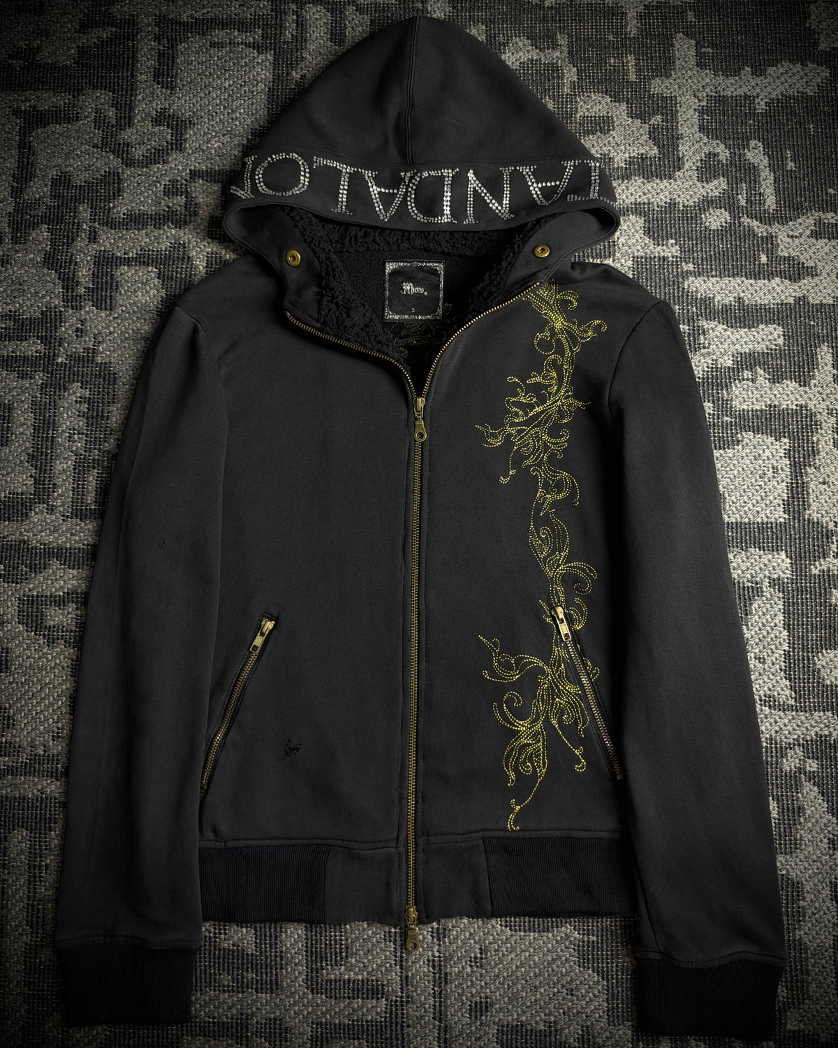 Midas Gold Ornamental Rhinestone Zip Hoodie